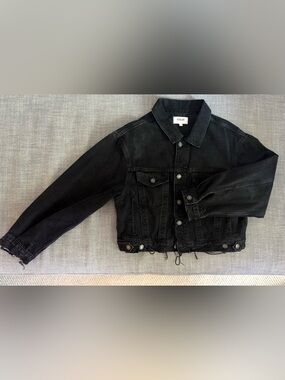 Agolde Black Cropped Distressed Denim Jacket